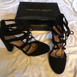 Christian Siriano Black Lace Up Heels EUC